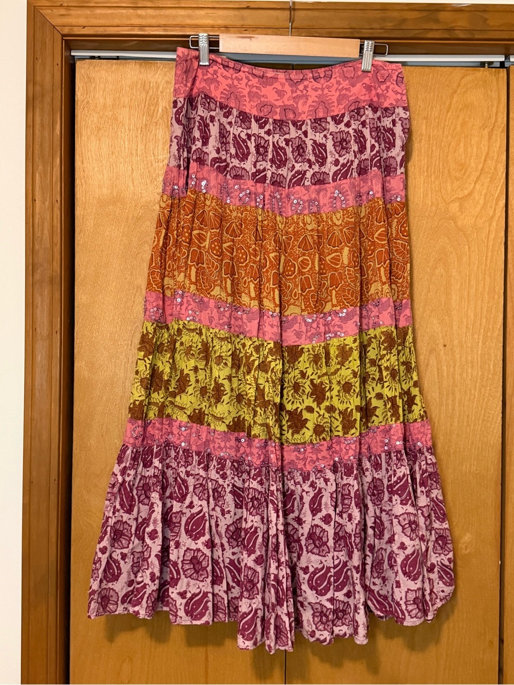 Alberto Makali Pink, Orange & Green Tiered Maxi Skirt